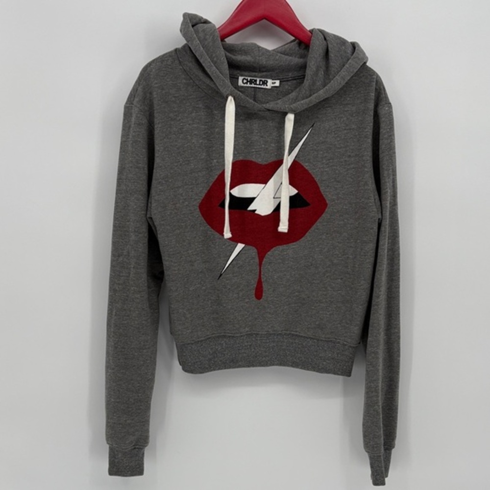 🧲 CHRLDR grey Hoodie with Red Lip and lightening bolt Graphic